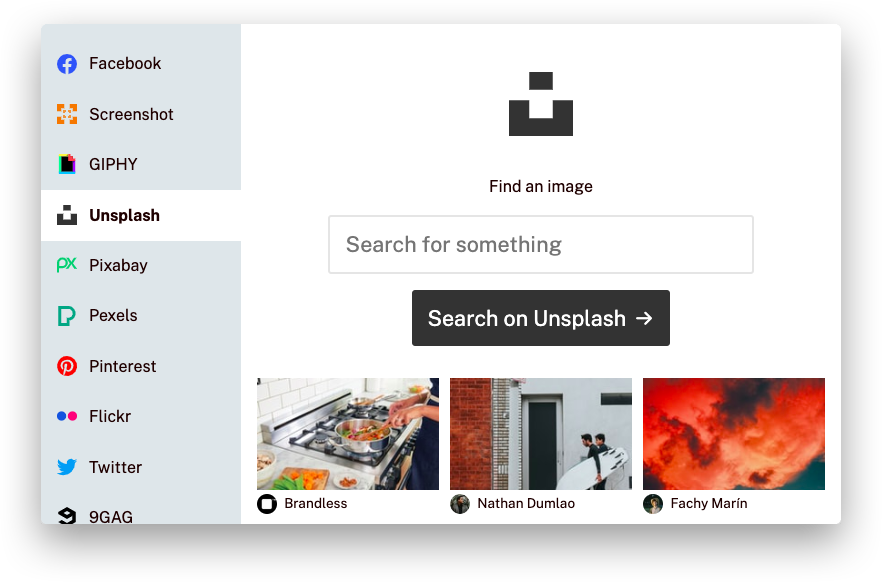Screenshot of Unsplash service