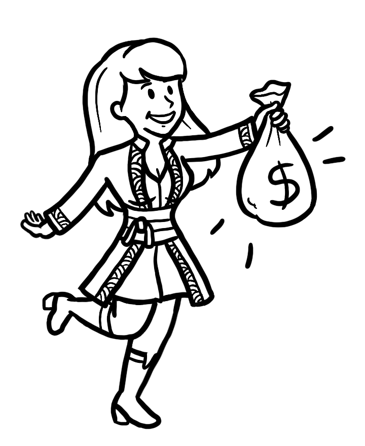 Female avatar holding a bag of money