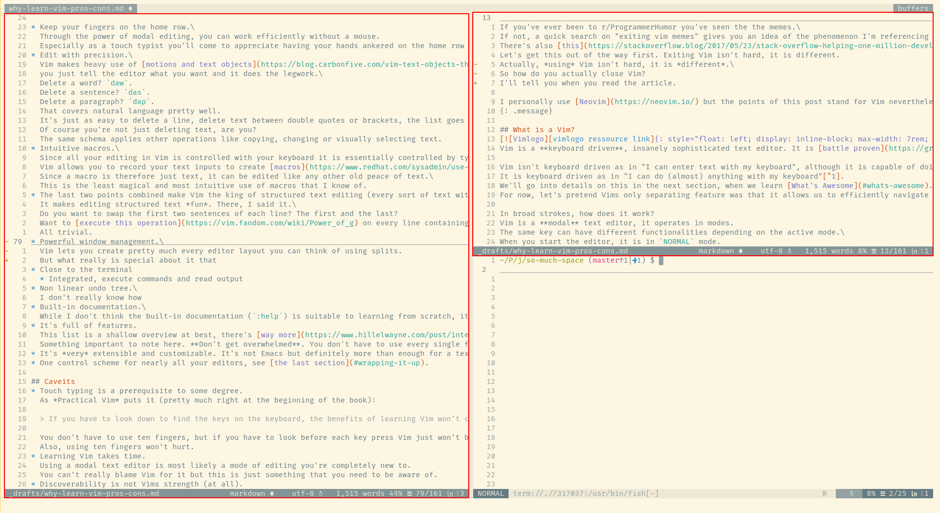 Vim UI with multiple splits