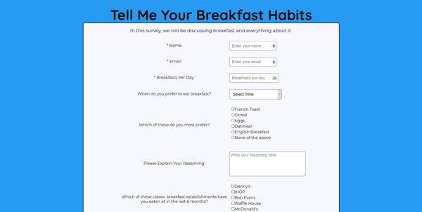Screenshot of my project Breakfast Survey