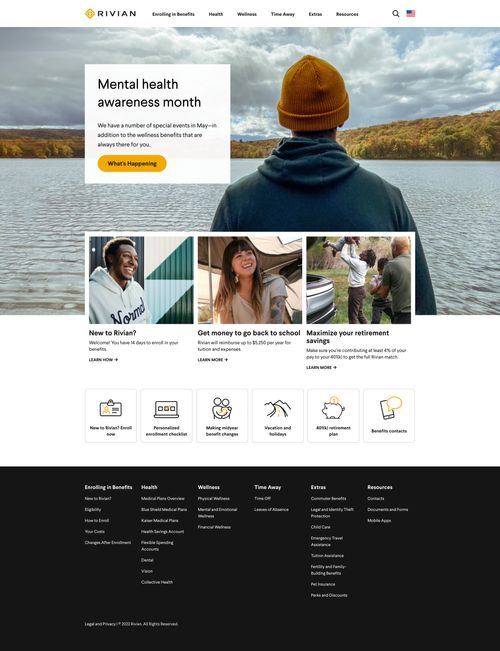 Screenshot of Rivian benefits website