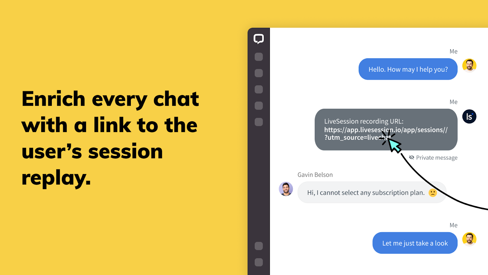 Enrich every chat with a link to the users session replay