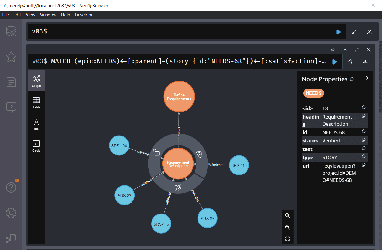 Visualize requirements traceability graphs in Neo4j Browser
