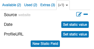 New Static Field tab in the template editor (behind the dropdown)