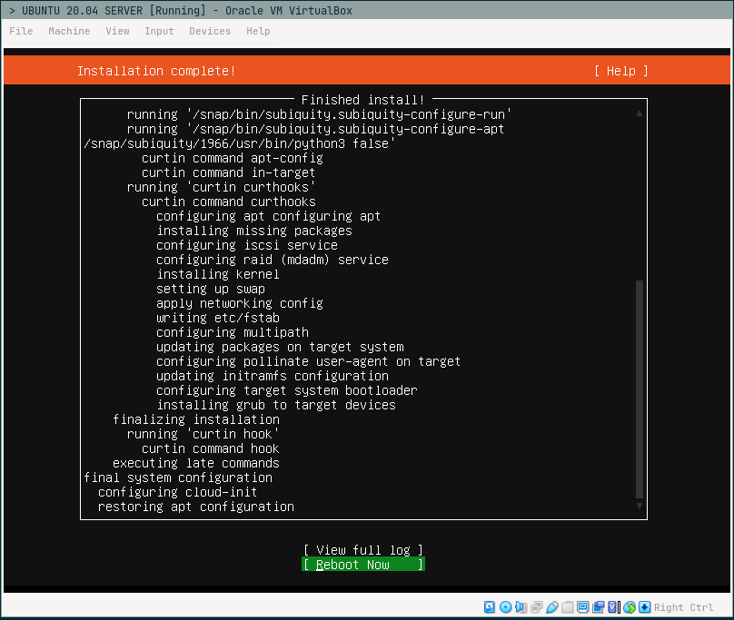 Instalasi Ubuntu 20.04 LTS Server Selesai
