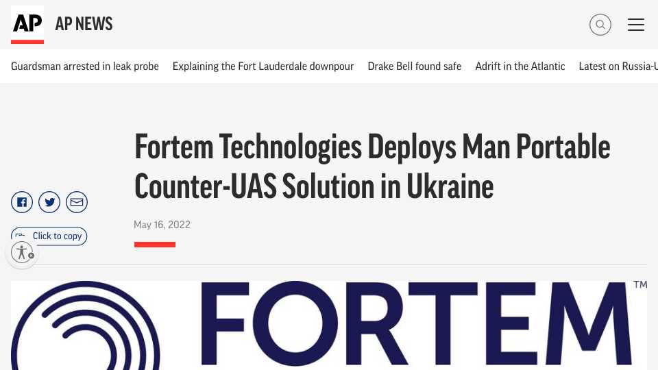Fortem Technologies Deploys Man Portable Counter-UAS Solution in Ukraine