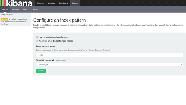 Configure the sample twitter index