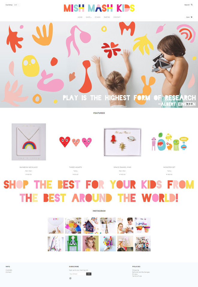 full page image of shopify web design for kids toy and craft store Mish Mash Kids