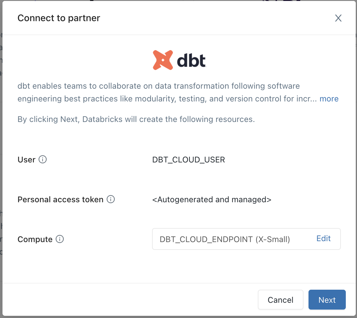 Databricks Partner Connect Connect to dbt Cloud