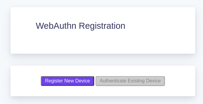 The WebAuthn Registration page with no devices registered