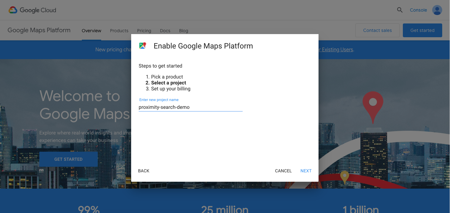 Create a project on Google Maps Platform