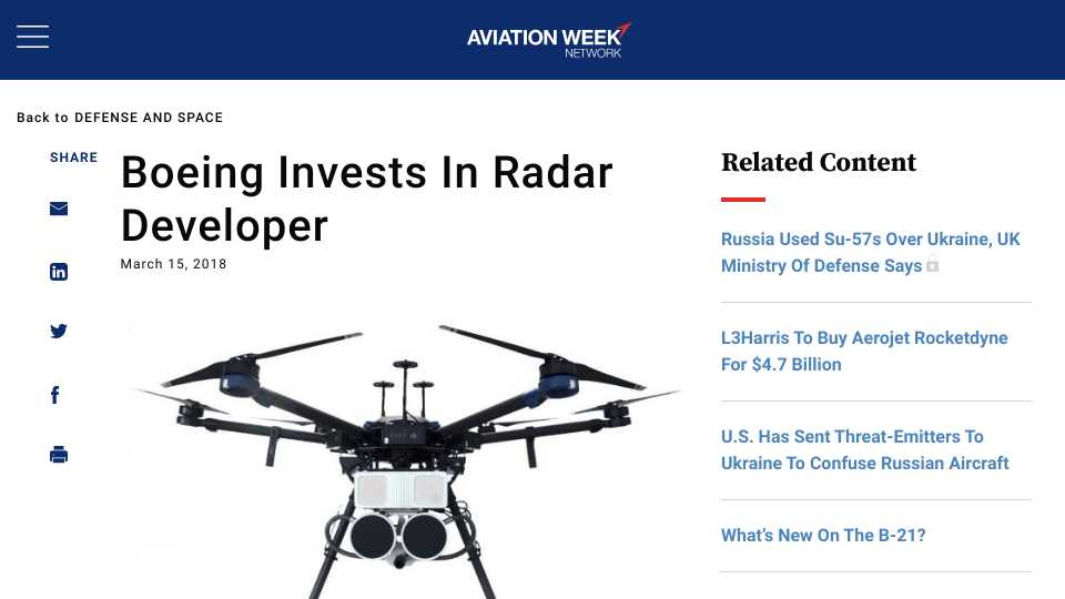 Boeing Invests In Radar Developer