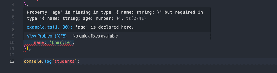 typescript showing error