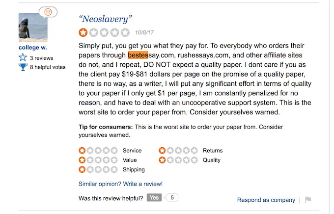negative reviews about essaywriters.net