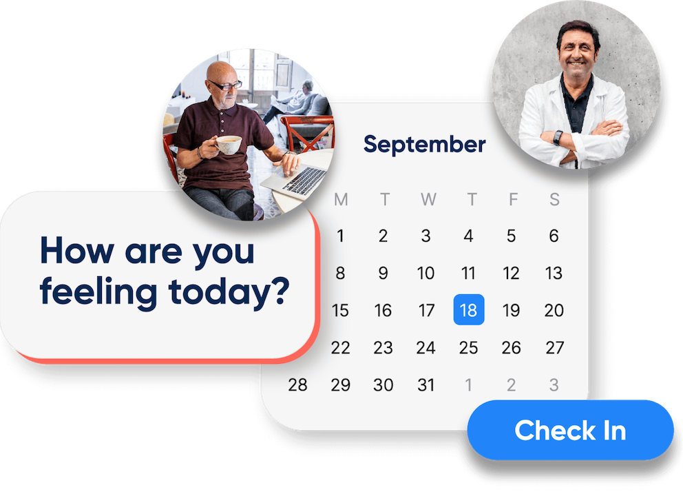 Patient looking at computer to schedule a visit with a doctor. Patient sees a simulated check-in
                 with a calendar with check-in button.