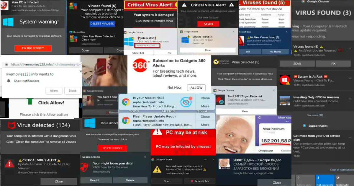An experience non-technical users find themselves in; an OS notification area full of scary fake warnings