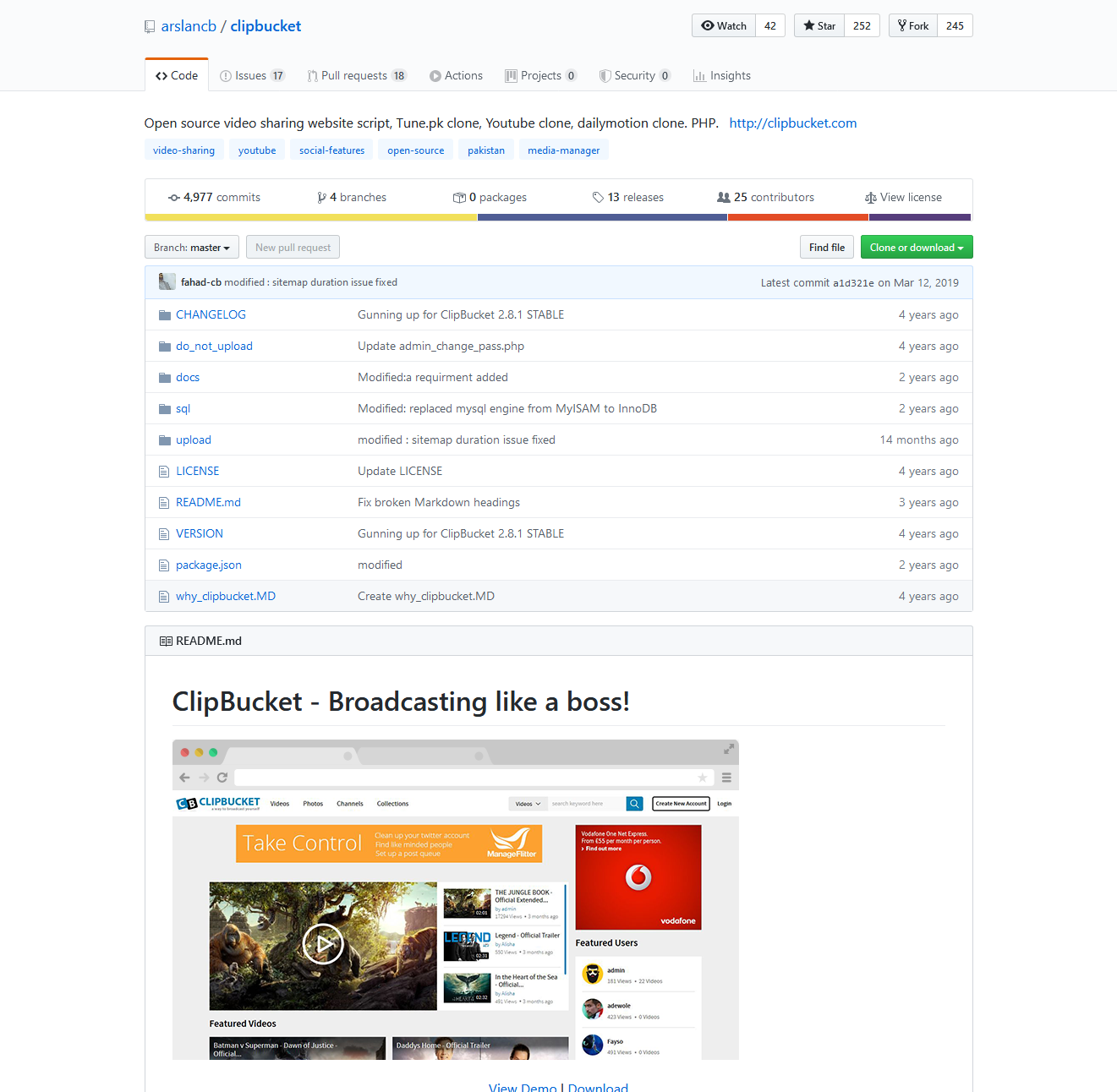 ClipBucket's repository on Github