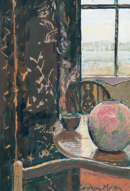 Large Pot Black Screen gouache painting