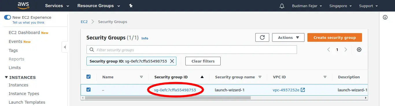 Security Group in Instance Detail