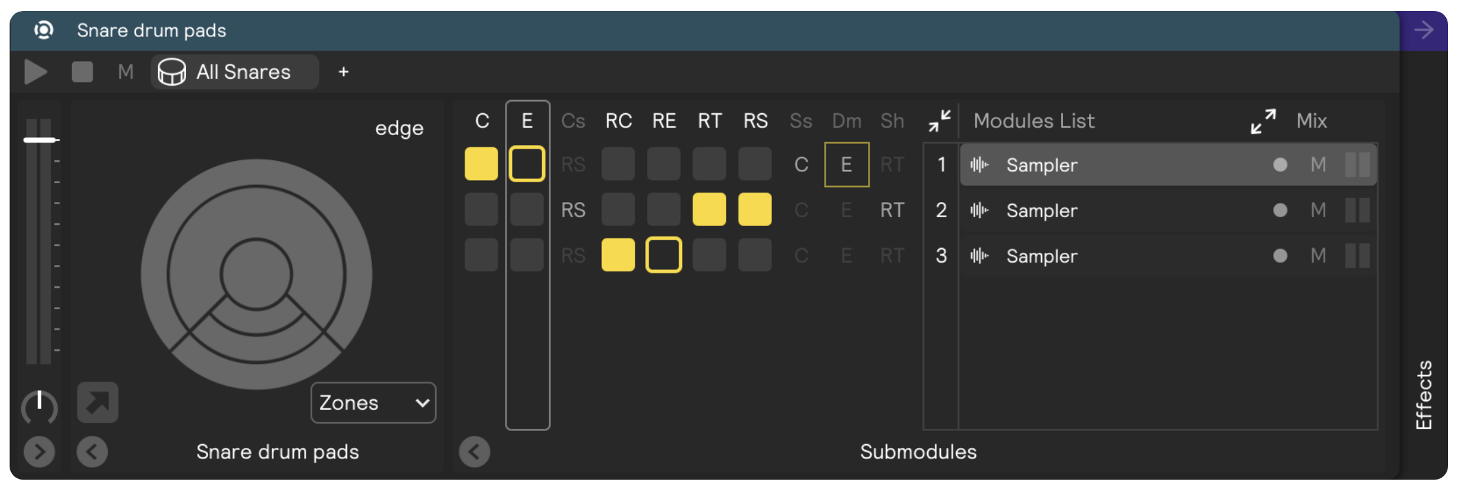 A screenshot showing the advanced mapping section of the drum pads module
