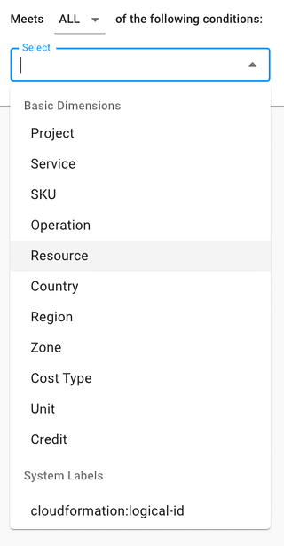 A screenshot showing the dropdown menu