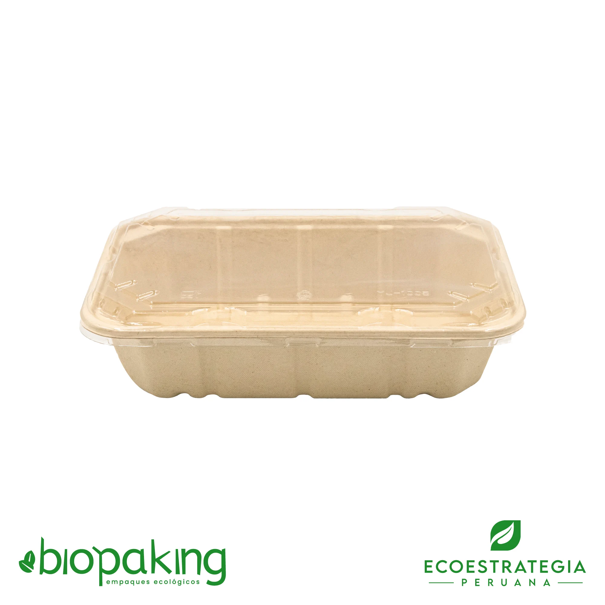 Esta bandeja biodegradable de 1300 ml es a base de fibra de trigo. Envases descartables con gramaje ideal, cotiza tus empaques, platos y tapers ecológicos