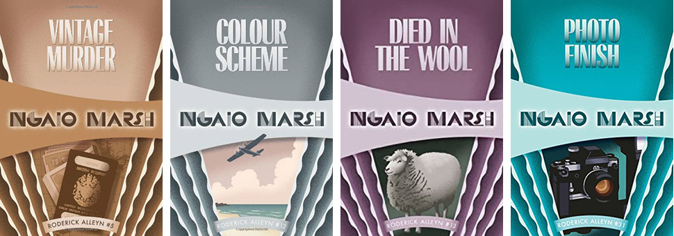 the book covers of ngaio marsh's novels set in new zealand
