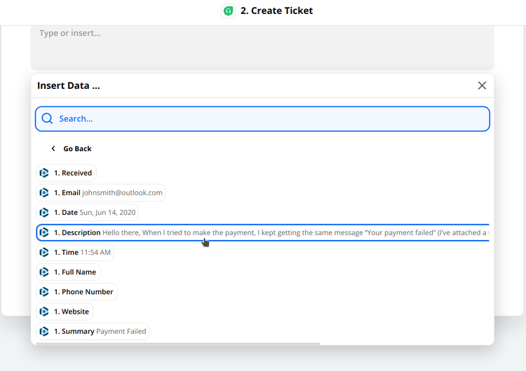 Use the parsed data to customize the ticket