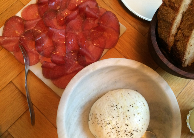 House-made burrata and bresaola at Baest