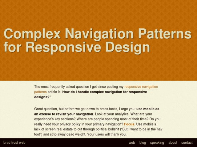 Navigation Patterns For Responsive Design | Konigi