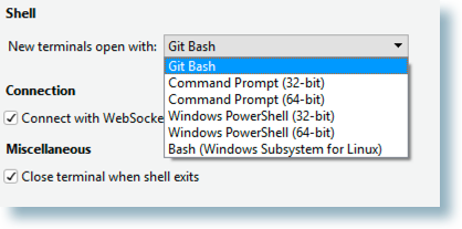 Windows shell options