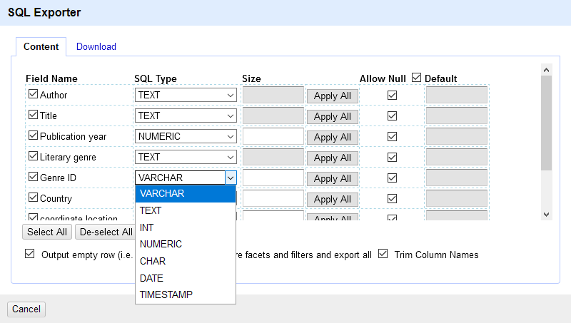 A screenshot of the SQL statement content window.