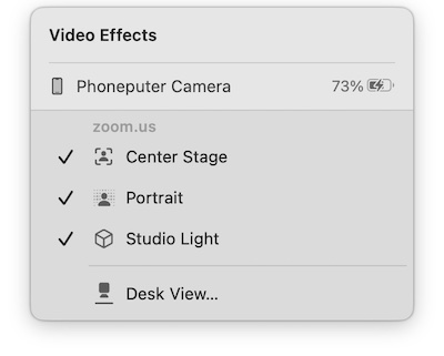 Settings used to improve the video quality of the iPhone Continuity Camera setup