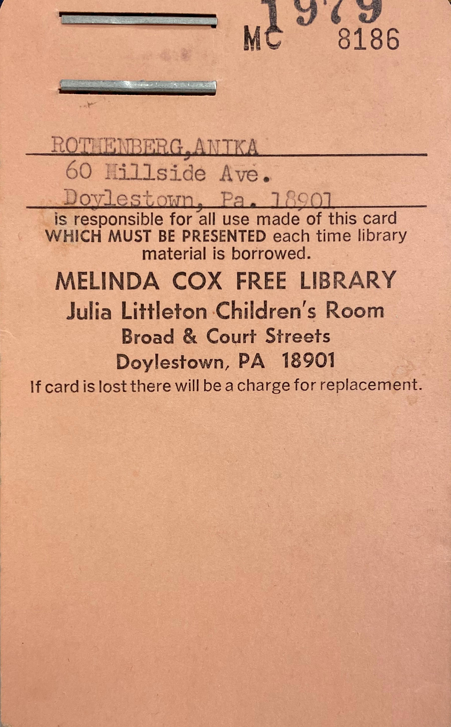 Melinda Cox Library card