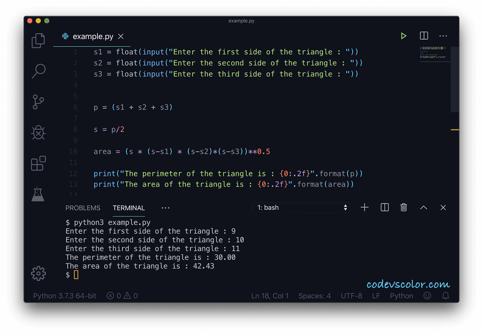 Python Program To Find The Area And Perimeter Of A Triangle - CodeVsColor