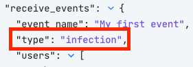 Event from Receive events action - type field
