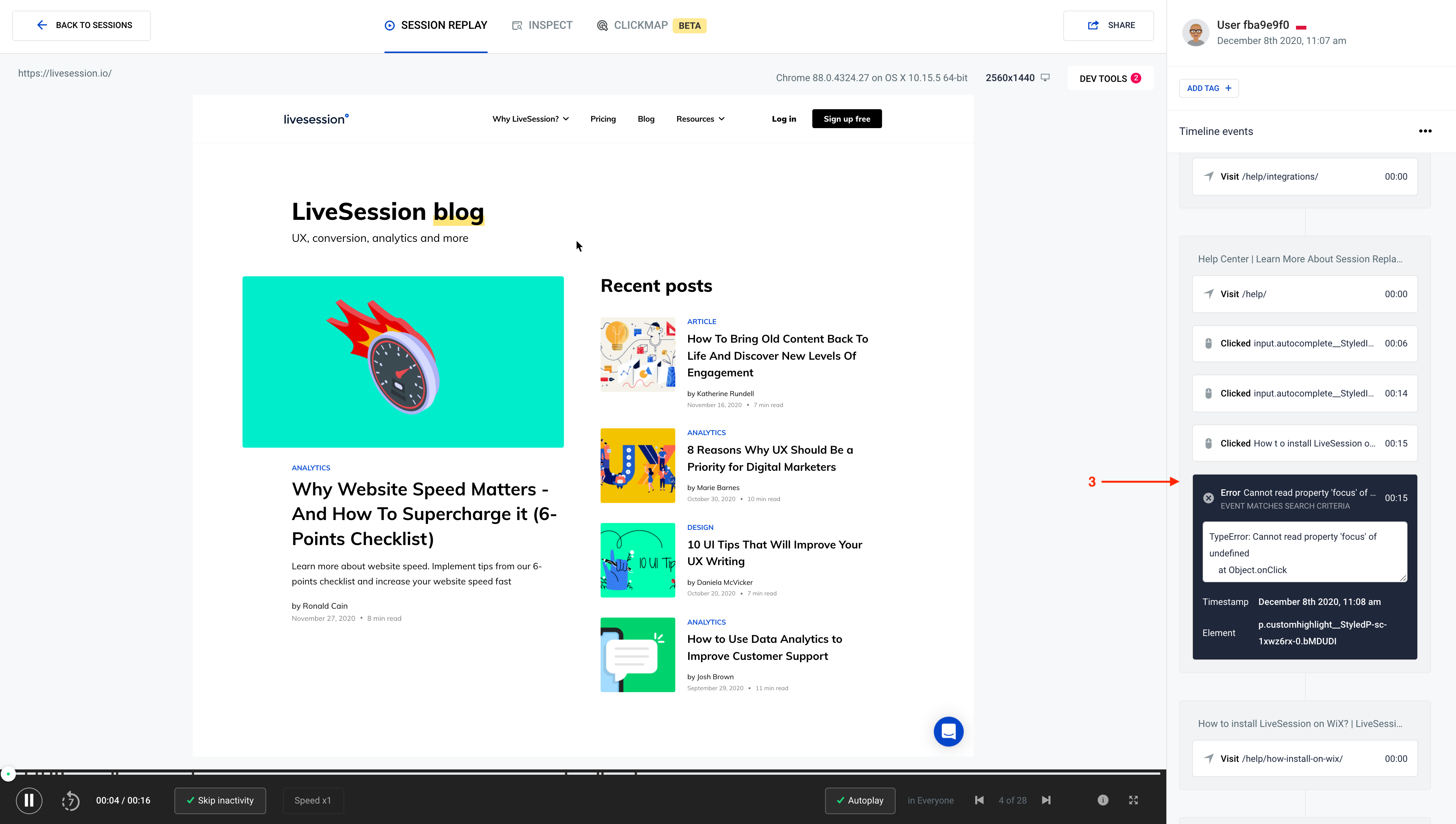 LiveSession Timeline details with terms LiveSession App - Timeline - Details - Terms