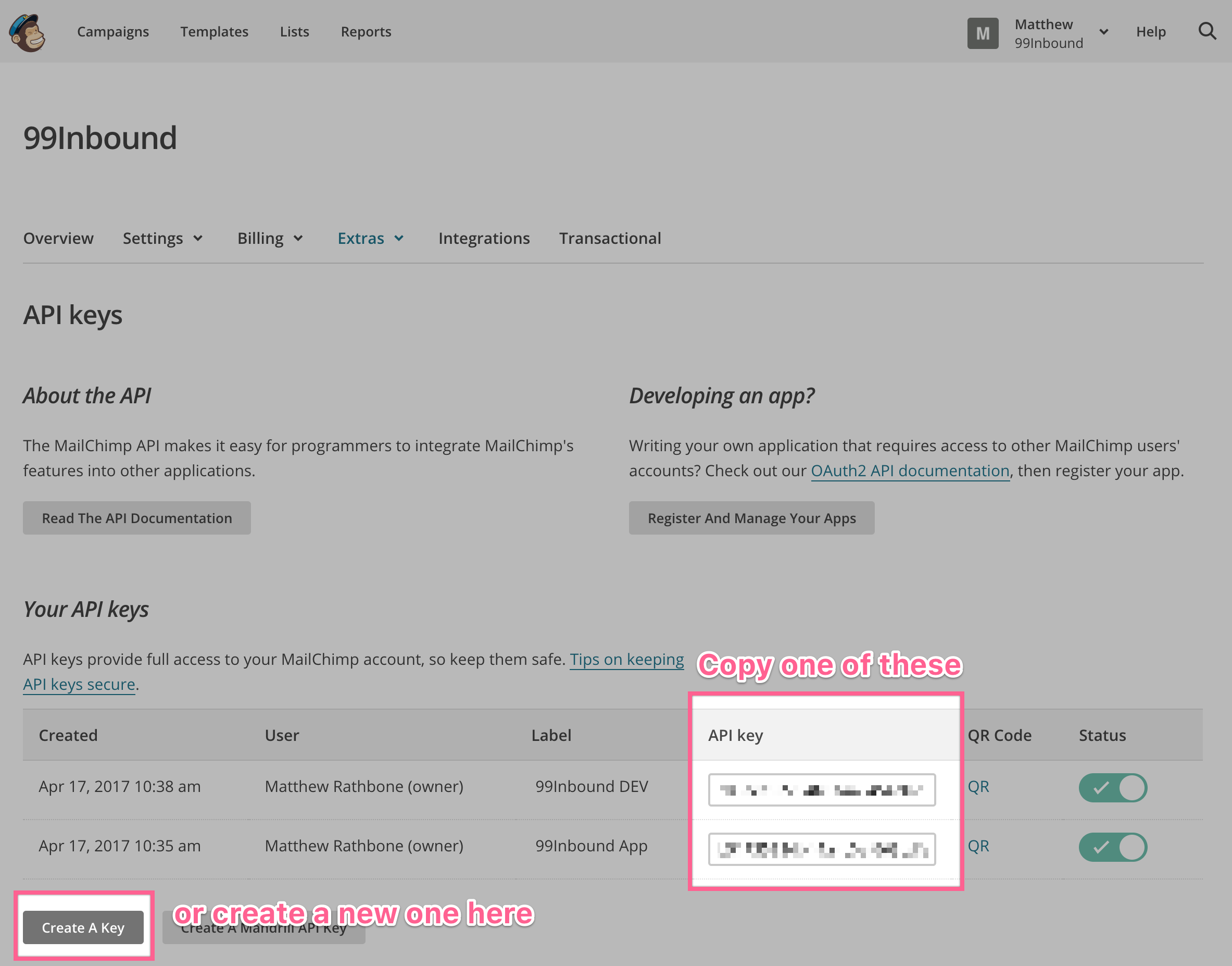 Mailchimp settings page