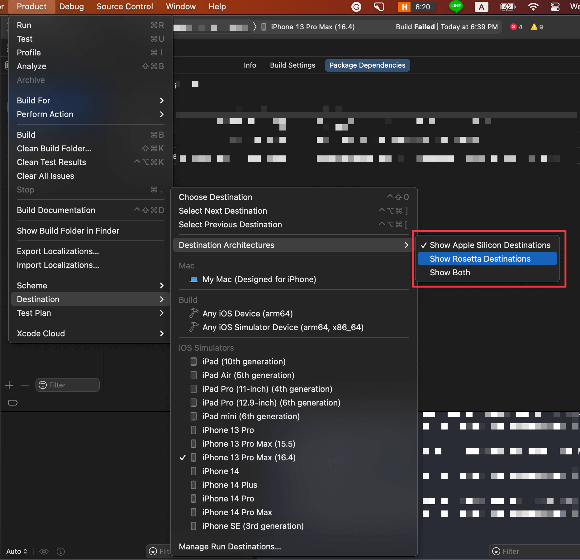 Go to "Product" in the menu bar and select Destination > Destination Architectures > Show Rosetta Destinations.