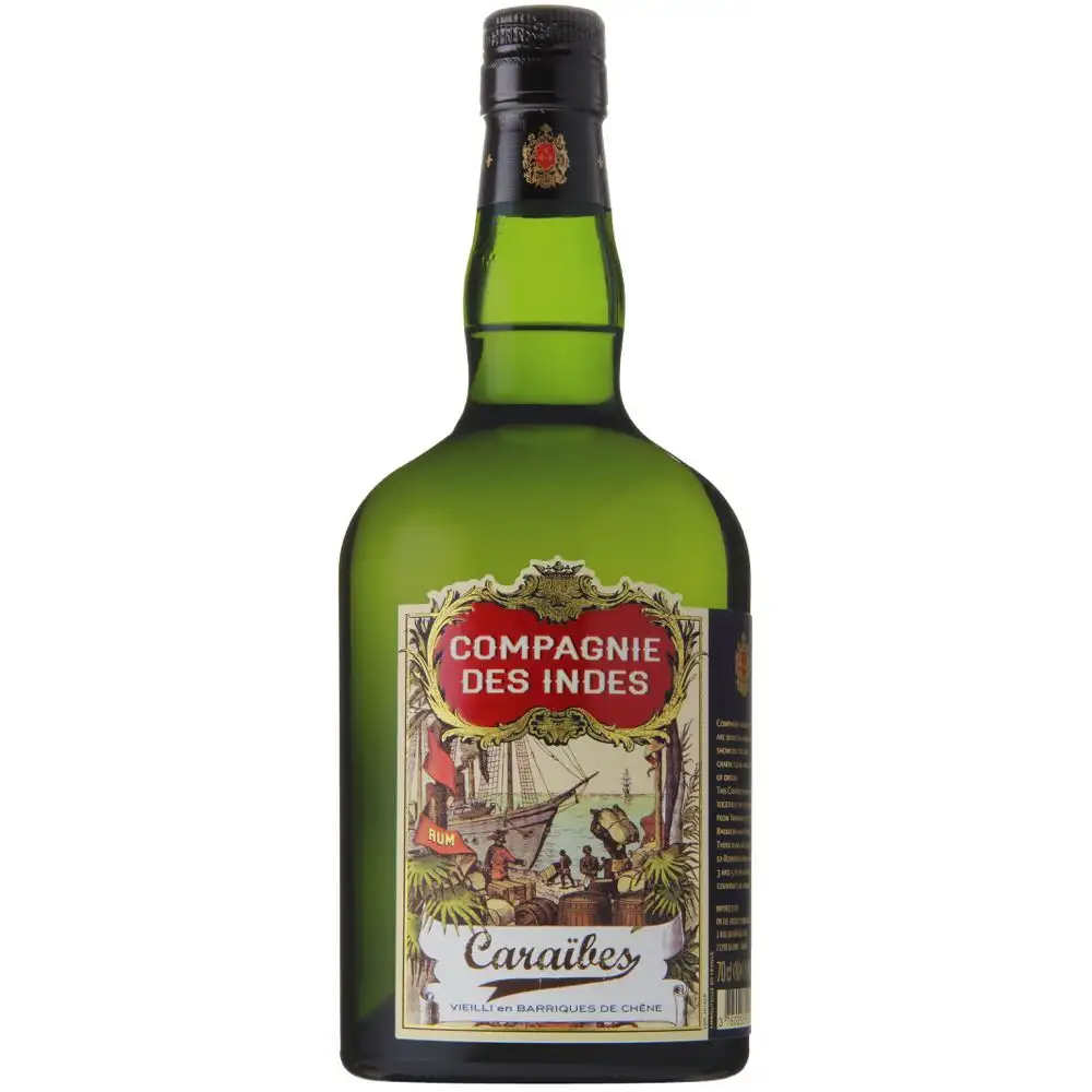 Image of the front of the bottle of the rum Caraibes