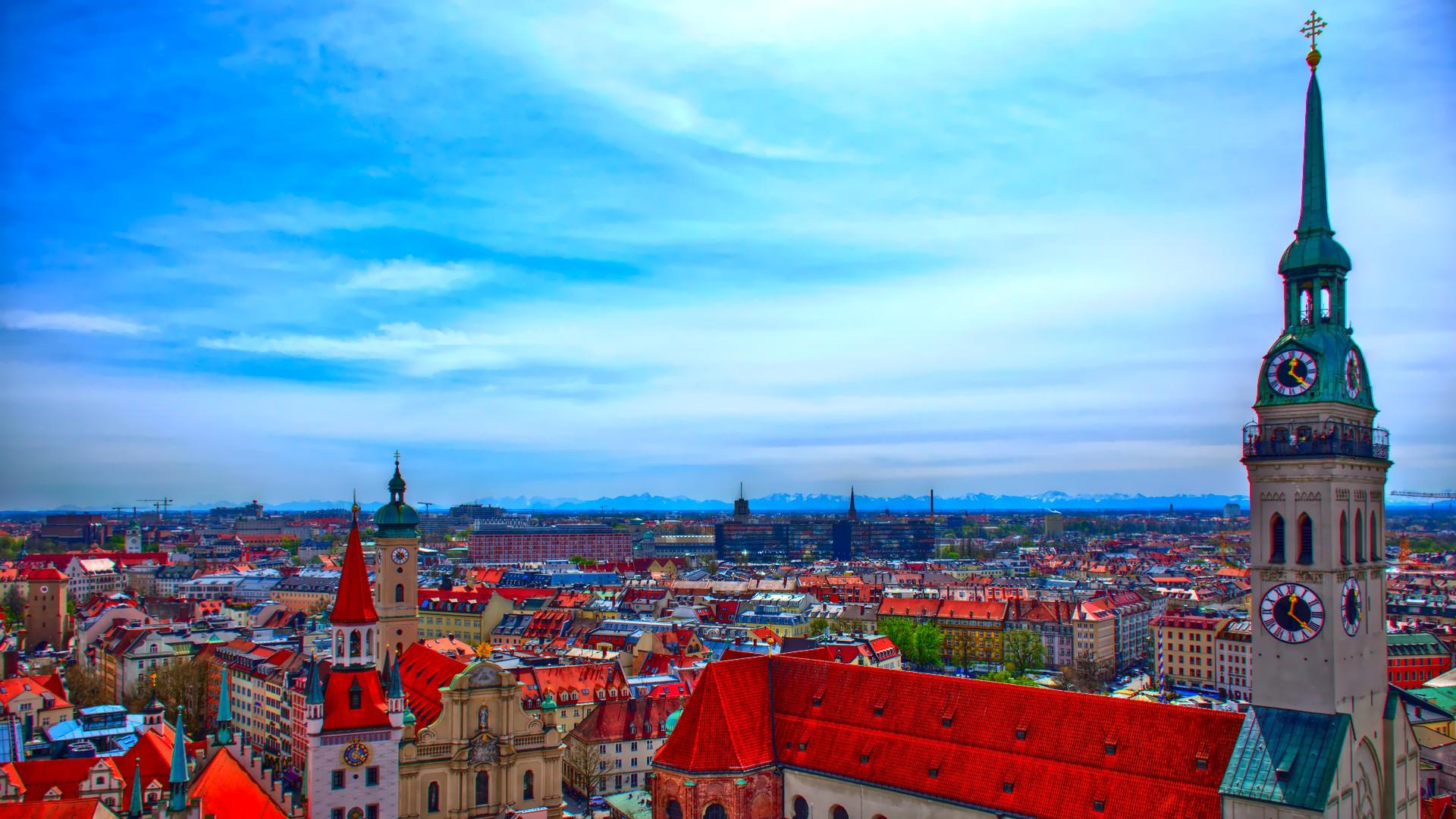 View from the top of Neues Rathaus, München. The Alps could be seen from there.