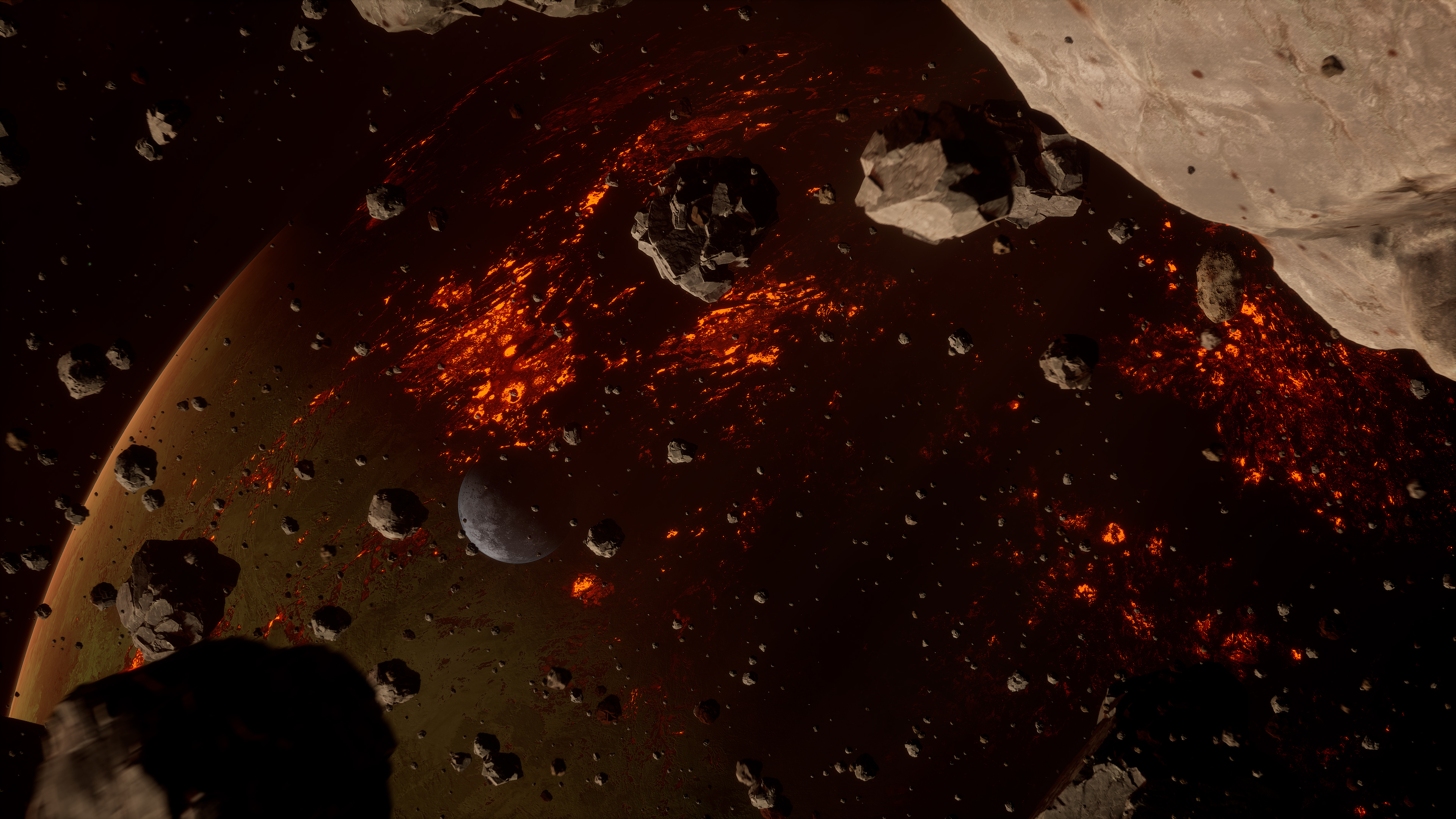 Flying through an asteroid field around a diamond planet.