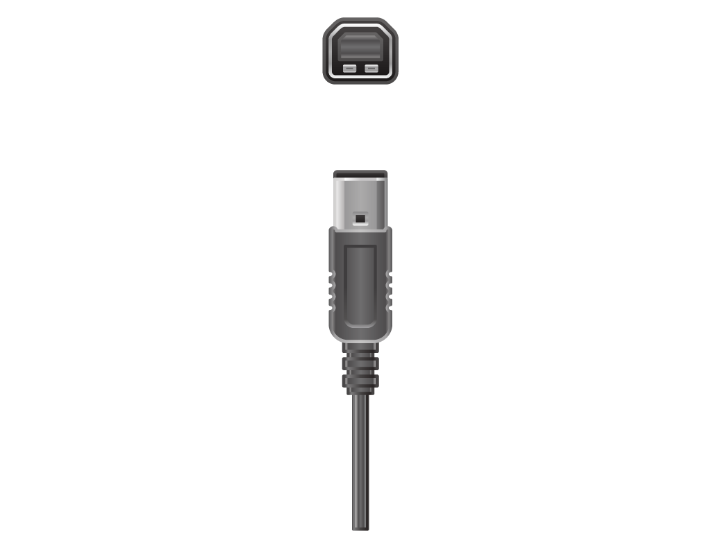 Cable USB tipo B macho y puerto USB hembra para conectar piano MIDI a pc