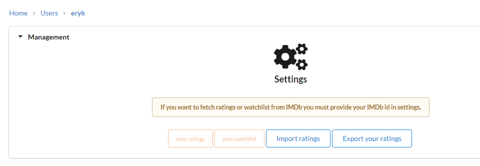 Menu for importing titles from file or syncing data with IMDb's account
