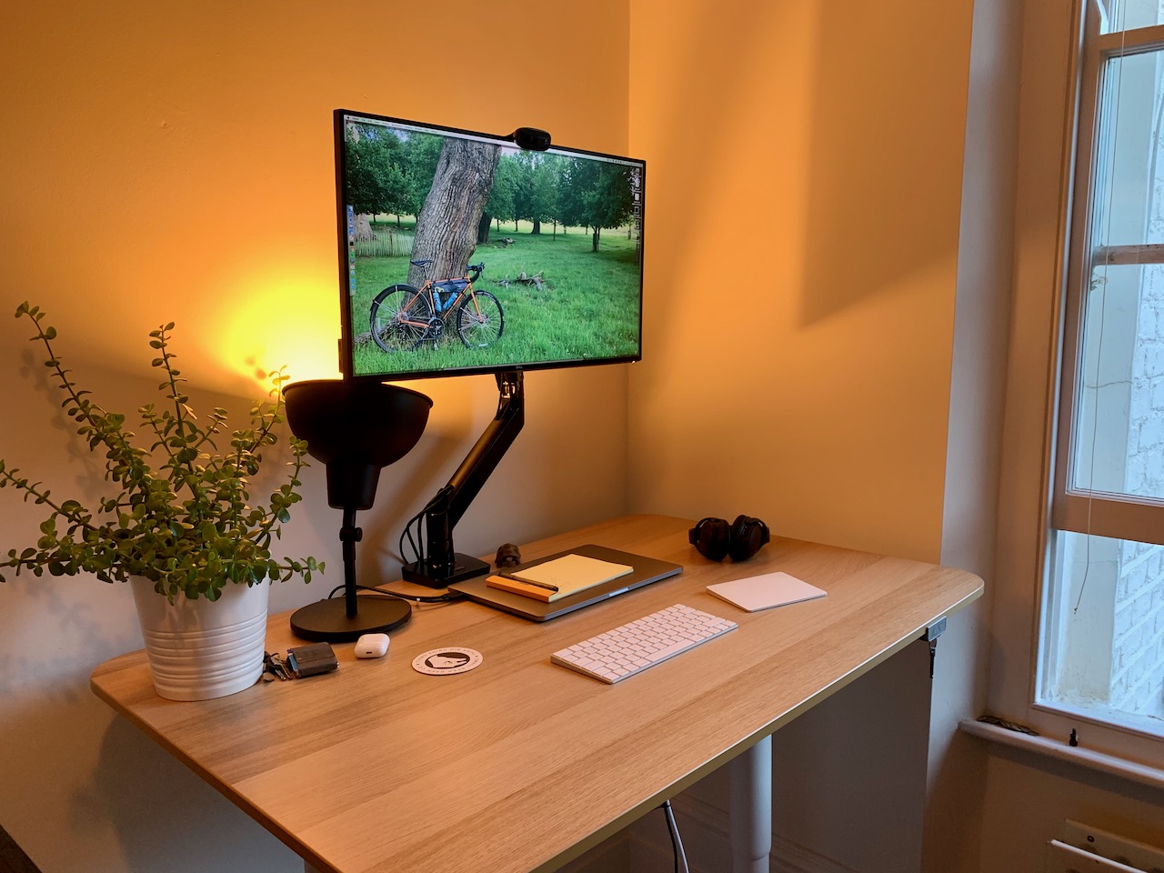 Standing desk with monitor setup