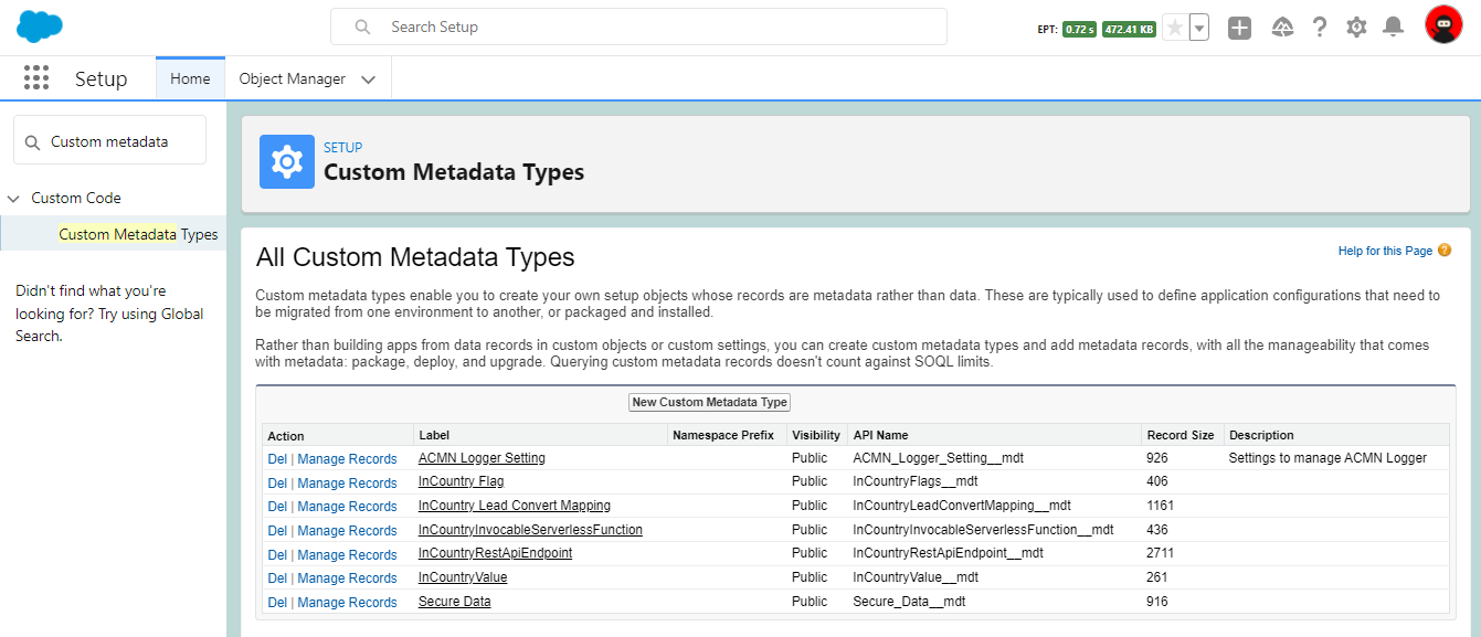 Custom Metadata Types
