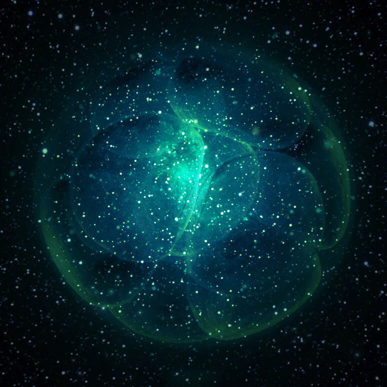 Stylised image of a living cell across interstellar space