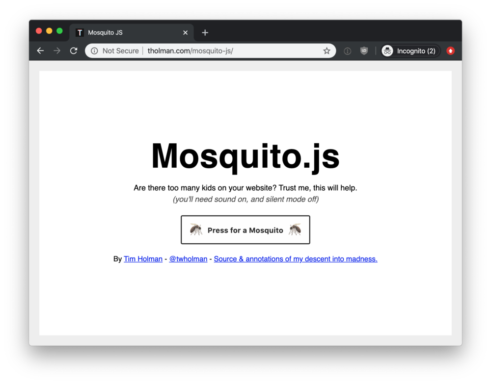 Screenshot of the mosquito.js website