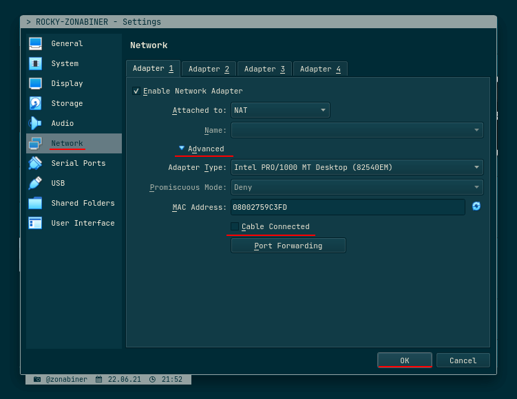 Network settings. Alpine Rocky Linux.