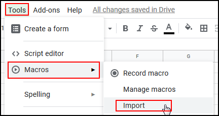 Select Tools, Macros, Import